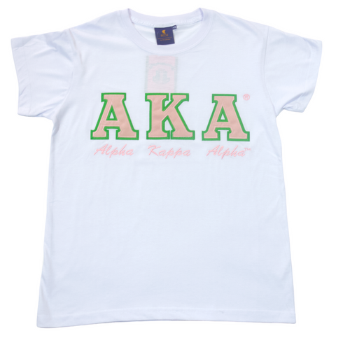 Alpha Kappa Alpha AKA Stitched Letter T-Shirt- White