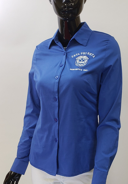 Zeta Phi Beta Sorority Button Down Collar Shirt-Blue