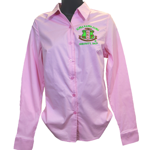 Alpha Kappa Alpha AKA Sorority Button Down Collar Shirt- Pink