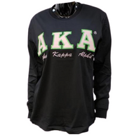 Alpha Kappa Alpha AKA Sorority Long Sleeve Shirt- Black