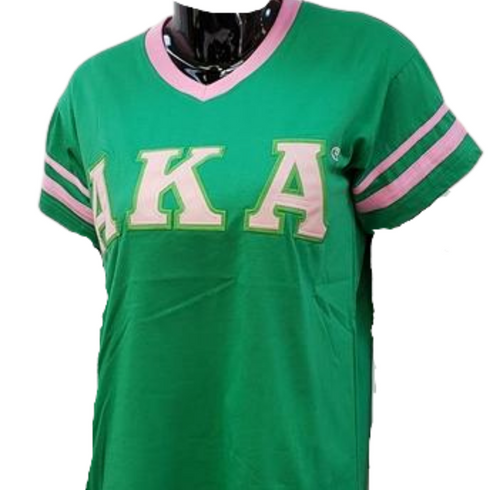 Alpha Kappa Alpha AKA Sorority V-Neck with Stripes- Green 