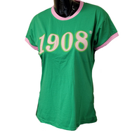 Alpha Kappa Alpha AKA Sorority Ringer T-shirt-Founding Year-Green 