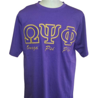 Omega Psi Phi Fraternity Stitched Letter T-Shirt- Purple 