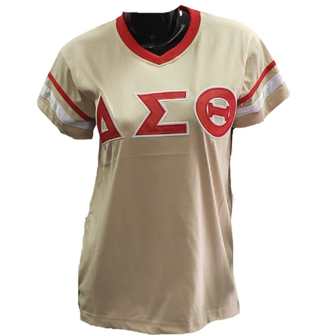 Delta Sigma Theta Sorority V-Neck with Stripes- Khaki