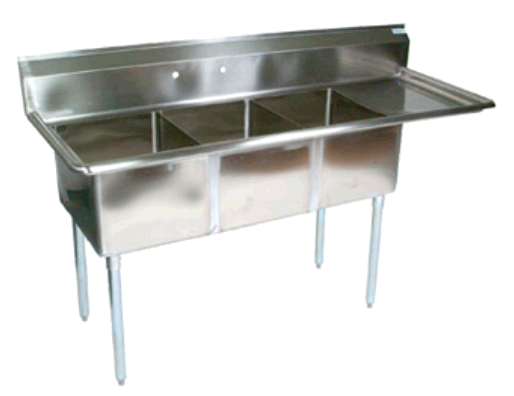 Three Compartment Stainless Steel Commercial Sink 24 X 24 Bowls W Drainboard Right Nsf