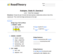 Analogies - Word Pair Analogies - Grade 10 - Exercise 2