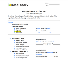 Analogies - Word Pair Analogies - Grade 10 - Exercise 3