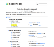 Analogies - Word Pair Analogies - Grade 11 - Exercise 1