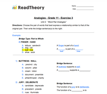 Analogies - Word Pair Analogies - Grade 11 - Exercise 3