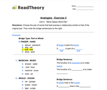 Analogies - More Classic Word Pair Analogies - High Beginning Level - Exercise 2