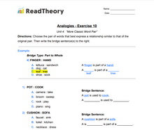 Analogies - More Classic Word Pair Analogies - High Beginning Level - Exercise  10