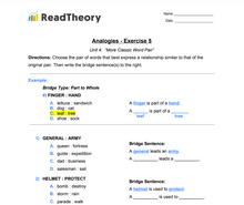Analogies - More Classic Word Pair Analogies - Low Intermediate Level - Exercise 5