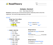 Analogies - More Classic Word Pair Analogies - Low Intermediate Level - Exercise 8