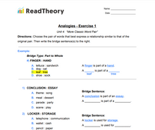 Analogies - More Classic Word Pair Analogies - High Intermediate Level - Exercise 1