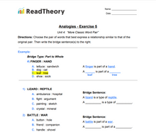 Analogies - More Classic Word Pair Analogies - High Intermediate Level - Exercise 5