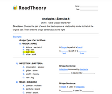 Analogies - More Classic Word Pair Analogies - High Intermediate Level - Exercise 6