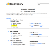 Analogies - More Classic Word Pair Analogies - High Intermediate Level - Exercise 7