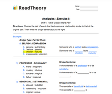 Analogies - More Classic Word Pair Analogies - High Intermediate Level - Exercise 8