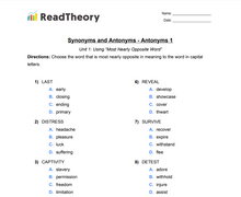 Synonyms and Antonyms - Antonyms - Grade 4 - Exercise 1