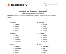 Synonyms and Antonyms - Antonyms - Grade 4 - Exercise 2