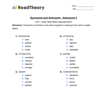 Synonyms and Antonyms - Antonyms - Grade 4 - Exercise 3