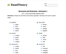 Synonyms and Antonyms - Antonyms - Grade 5 - Exercise 1