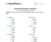 Synonyms and Antonyms - Antonyms - Grade 5 - Exercise 2