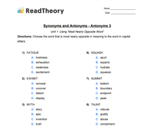 Synonyms and Antonyms - Antonyms - Grade 5 - Exercise 3