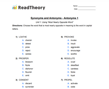 Synonyms and Antonyms - Antonyms - Grade 6 - Exercise 1