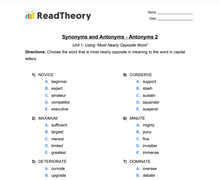 Synonyms and Antonyms - Antonyms - Grade 6 - Exercise 2