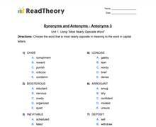 Synonyms and Antonyms - Antonyms - Grade 6 - Exercise 3