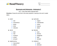 Synonyms and Antonyms - Antonyms - Grade 7 - Exercise 2