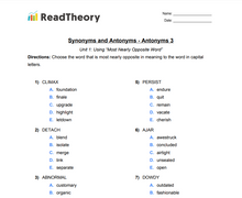 Synonyms and Antonyms - Antonyms - Grade 7 - Exercise 3
