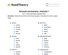 Synonyms and Antonyms - Antonyms - Grade 8 - Exercise 1