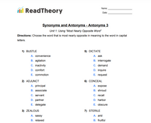 Synonyms and Antonyms - Antonyms - Grade 8 - Exercise 3
