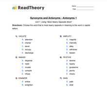 Synonyms and Antonyms - Antonyms - Grade 9 - Exercise 1
