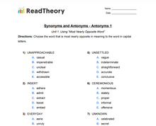 Synonyms and Antonyms - Antonyms - Grade 10 - Exercise 1