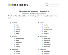 Synonyms and Antonyms - Antonyms - Grade 11 - Exercise 1