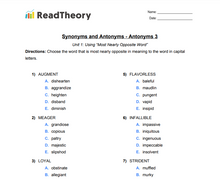 Synonyms and Antonyms - Antonyms - Grade 11 - Exercise 3