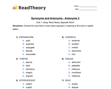 Synonyms and Antonyms - Antonyms - Grade 12 - Exercise 3