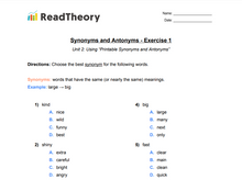 Synonyms and Antonyms - Beginner - Exercise 1