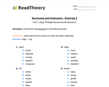 Synonyms and Antonyms - Intermediate - Exercise 2
