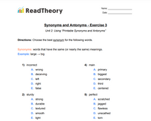 Synonyms and Antonyms - Intermediate - Exercise 3