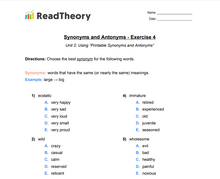 Synonyms and Antonyms - Intermediate - Exercise 4