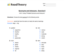 Synonyms and Antonyms - Intermediate - Exercise 6