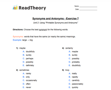Synonyms and Antonyms - Intermediate - Exercise 7