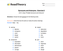 Synonyms and Antonyms - Intermediate - Exercise 8