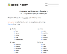 Synonyms and Antonyms - Intermediate - Exercise 9