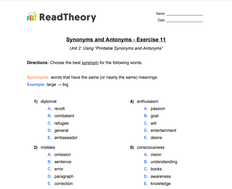 11 Plus Synonyms and Antonyms Worksheets