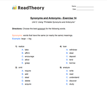 Synonyms and Antonyms - Intermediate - Exercise 14
